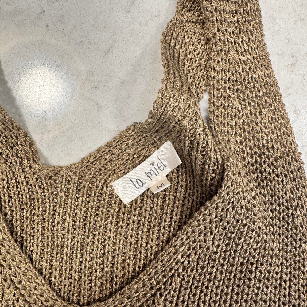 Boho Open Knit Tank Top Women's Medium Brown Festival Coastal Western Summer - Picture 6 of 15